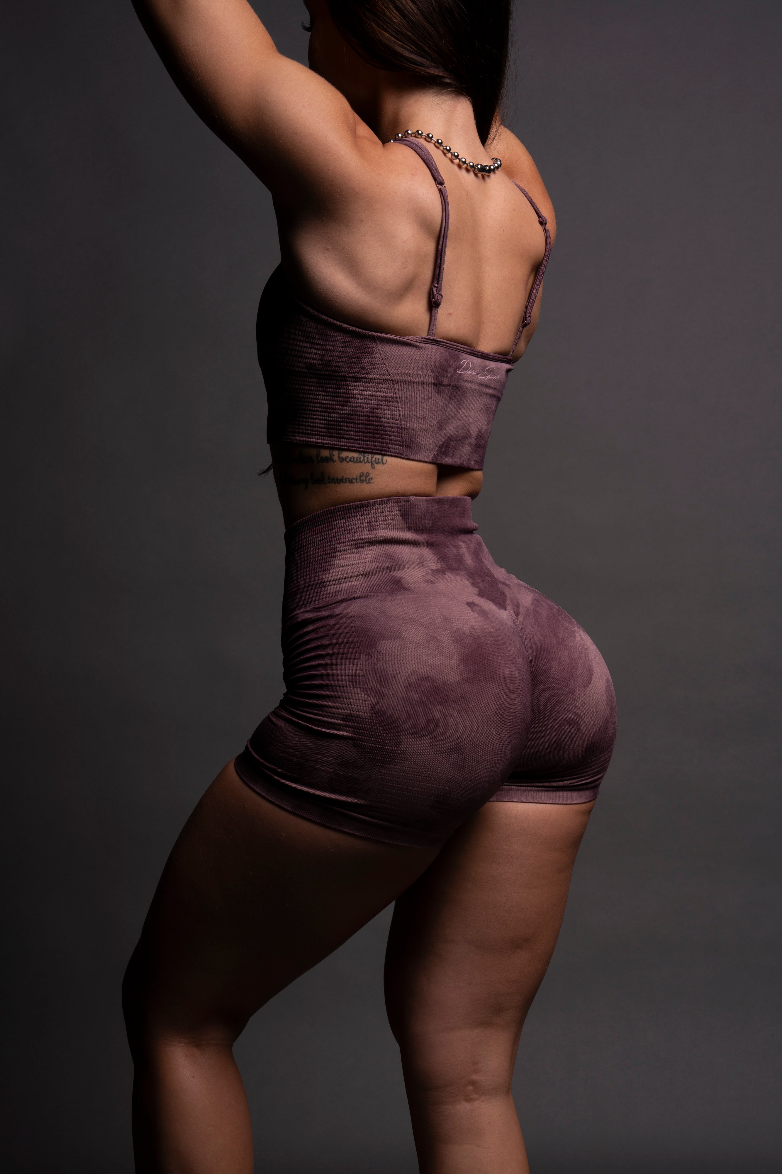 Keep On Fighting Everson Seamless "Valencourt" Shorts in Jumbo Midnight Mauve Ghost Clouds