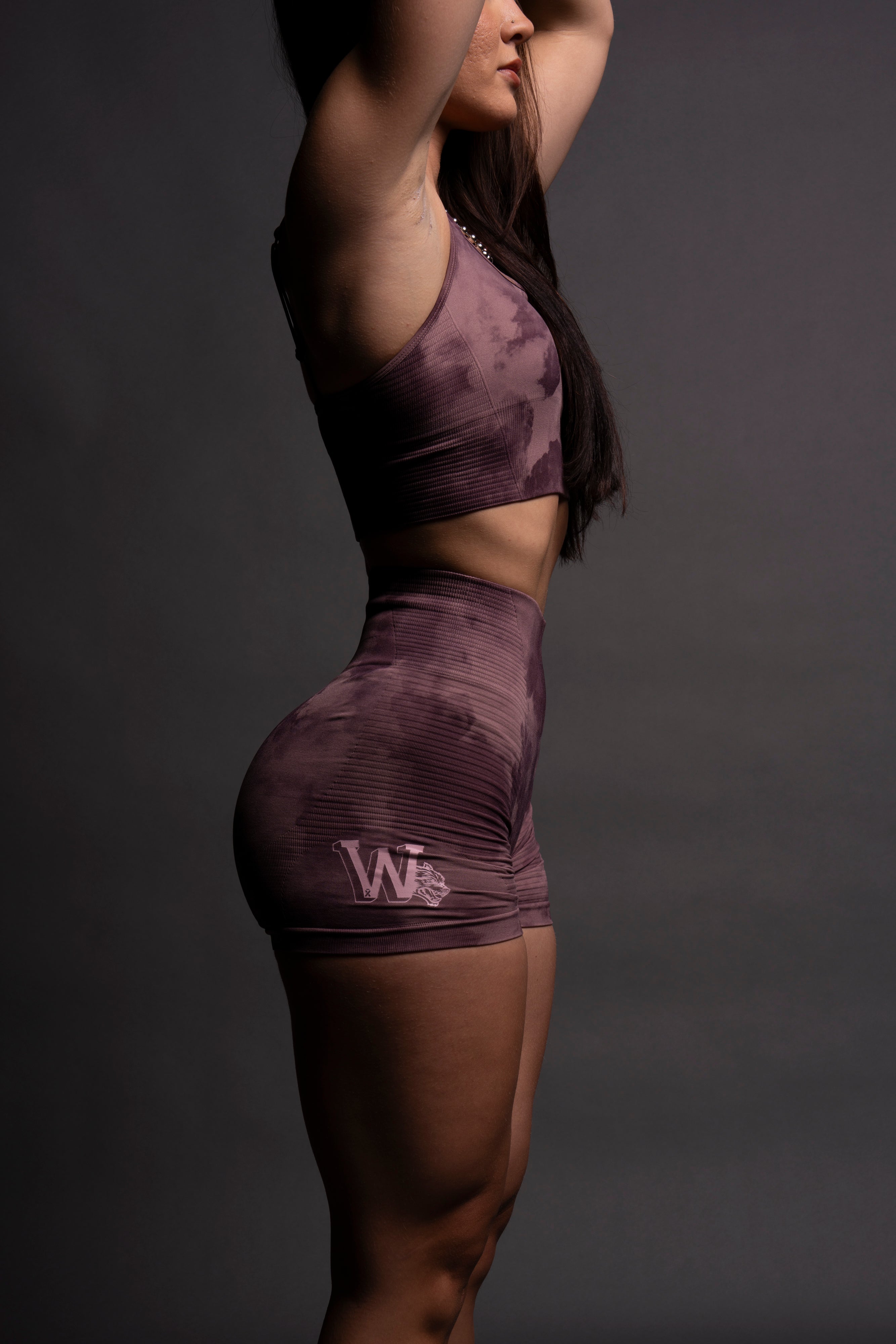 Keep On Fighting Everson Seamless "Valencourt" Shorts in Jumbo Midnight Mauve Ghost Clouds