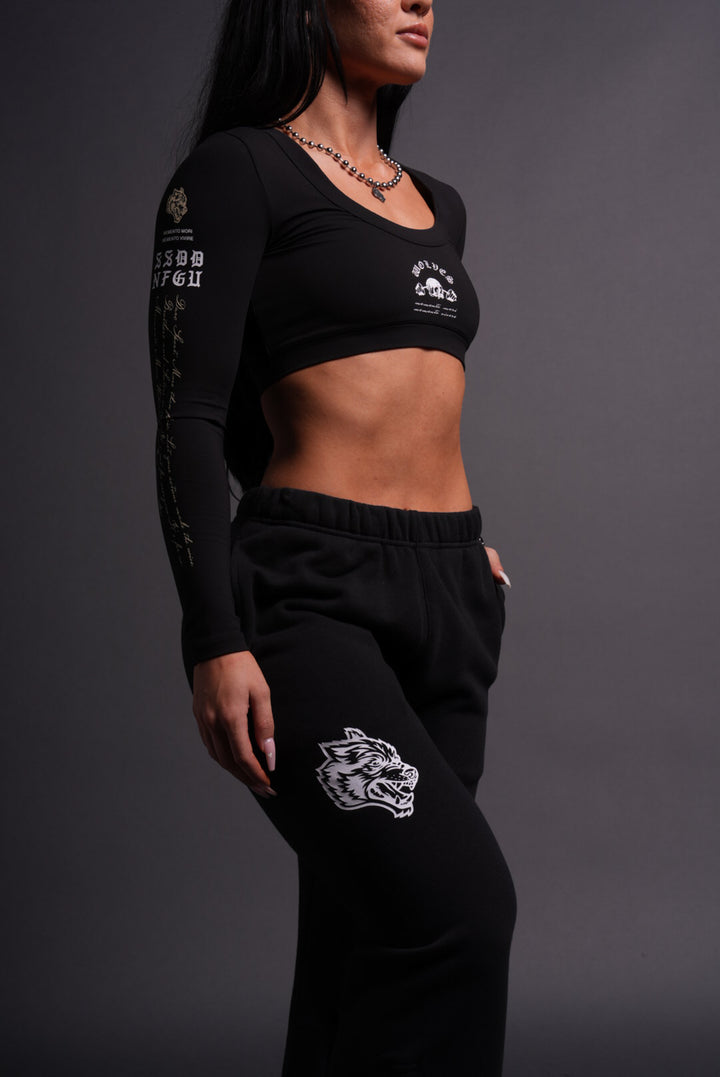 Chopper Webs She Flare Sweat Pants in Black