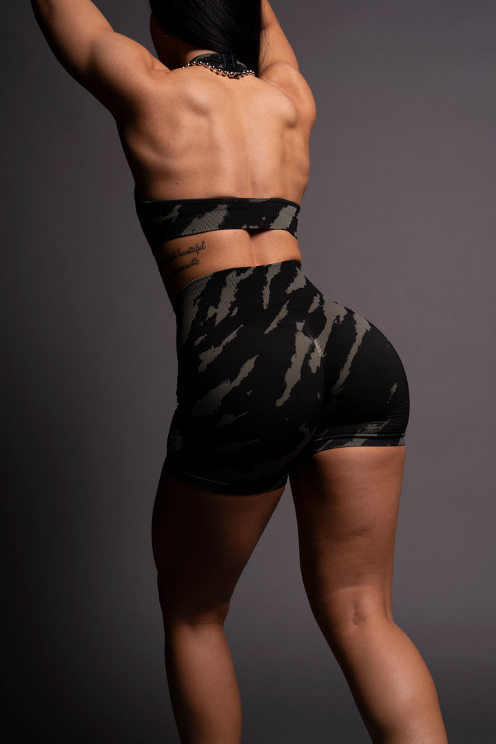 Wolves Forever Everson Seamless "Valencourt" Shorts in Pine Green/Black Native Camo