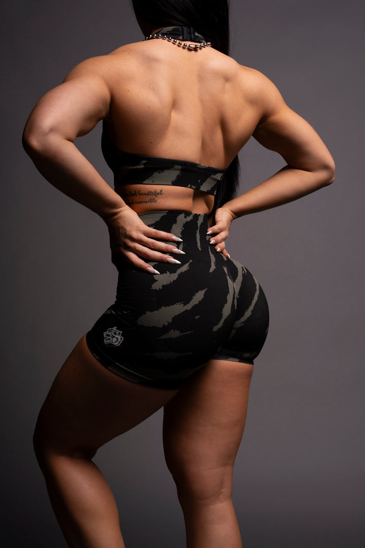 Wolves Forever Everson Seamless "Valencourt" Shorts in Pine Green/Black Native Camo