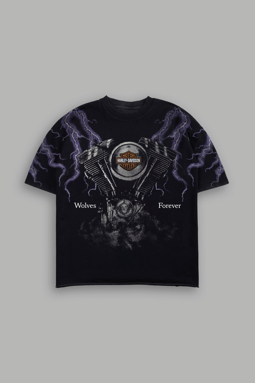 Forged In Lightning Grunge Mid Length Raw Hem Tee in Darc Brown Drift Wash