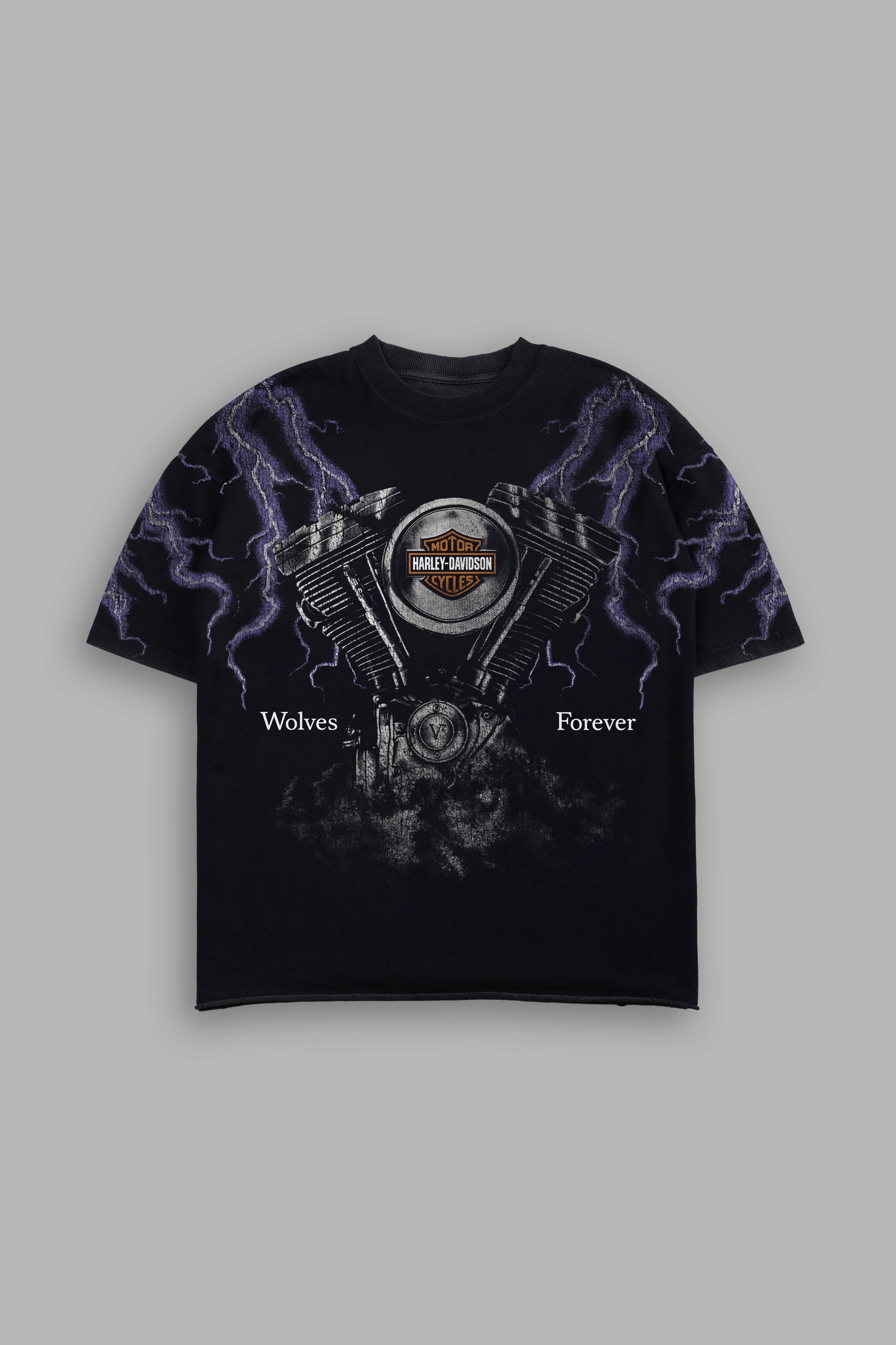 Forged In Lightning Grunge Mid Length Raw Hem Tee in Darc Brown Drift Wash