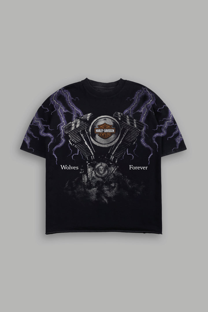 Forged In Lightning Grunge Mid Length Raw Hem Tee in Darc Brown Drift Wash