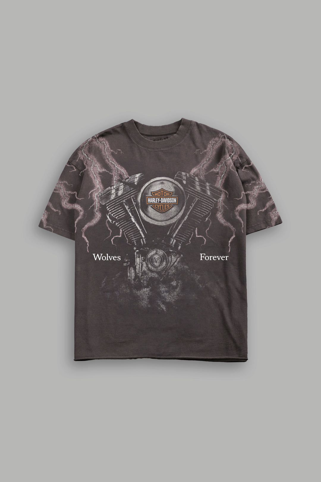 Forged In Lightning Grunge Mid Length Raw Hem Tee in Black Drift Wash