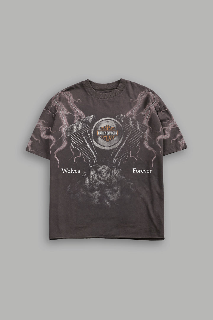 Forged In Lightning Grunge Mid Length Raw Hem Tee in Black Drift Wash