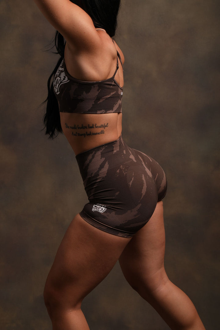 Wolves Forever Seamless Everson Shorts in Mojave Brown Native Camo