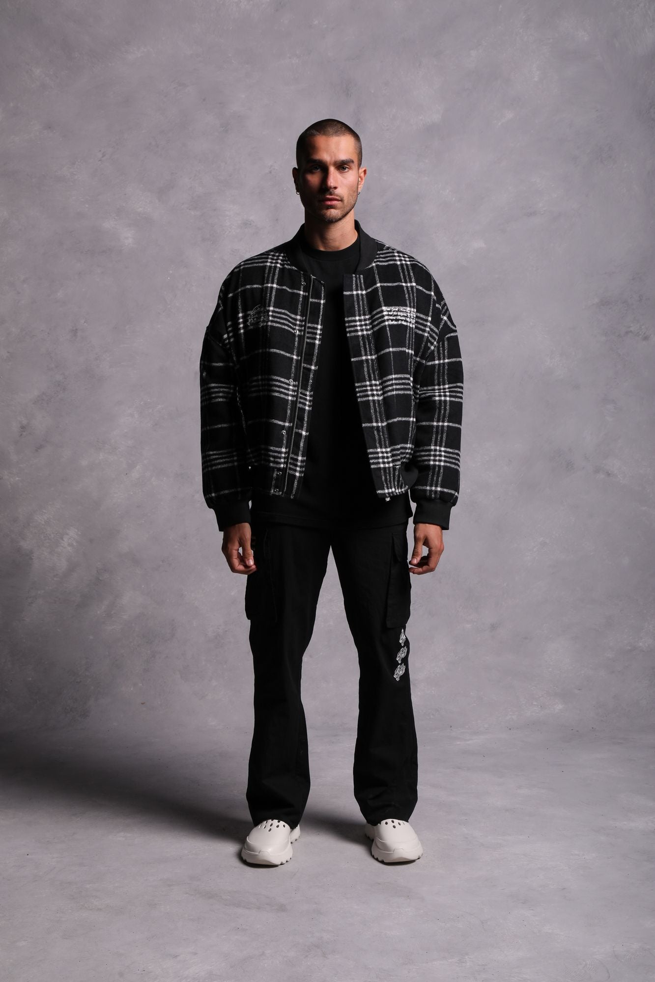 Marked Vicious Plaid Bomber Jacket in Black Plaid