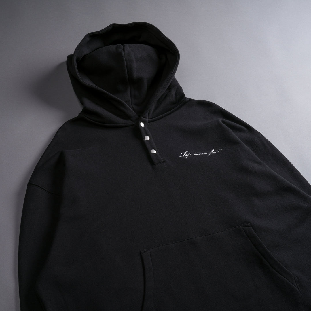 Life Moves Fast Lemmy Snap "Placket" Hoodie in Black
