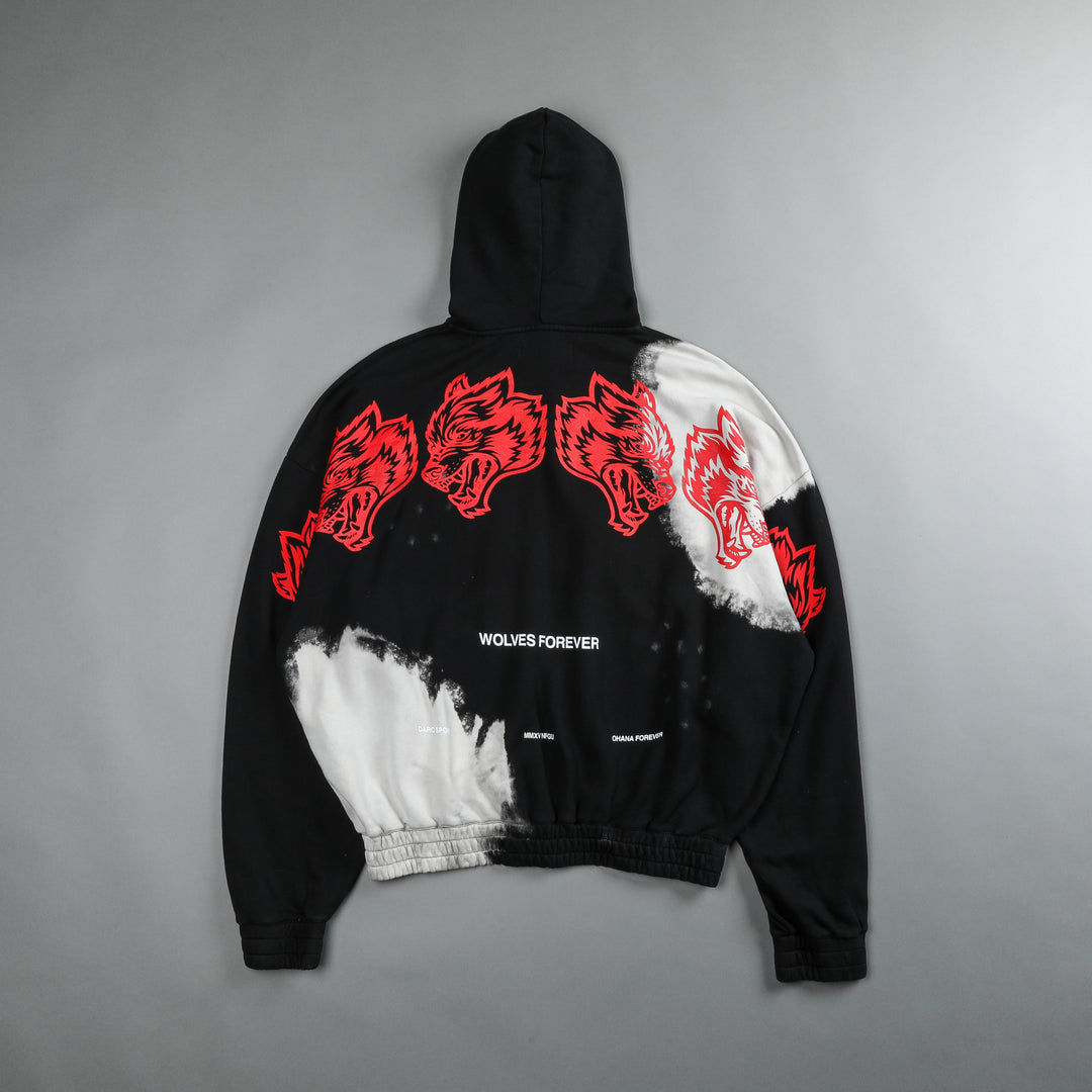 Ohana At Our Back Premium Zip Up Unisex Hoodie in Black Acid Wash