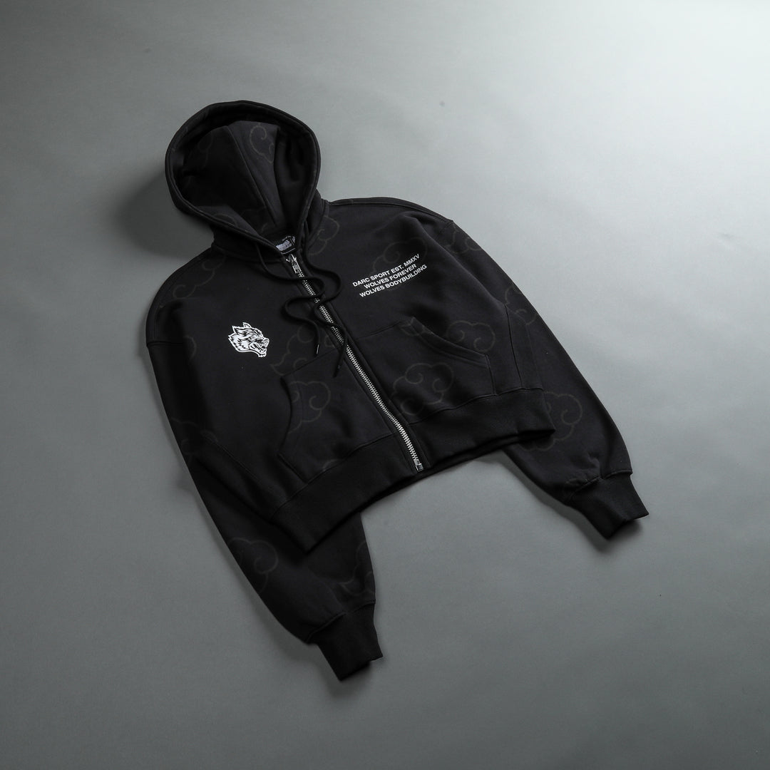 Float On "Sage" (Cropped) Zip Hoodie in Black