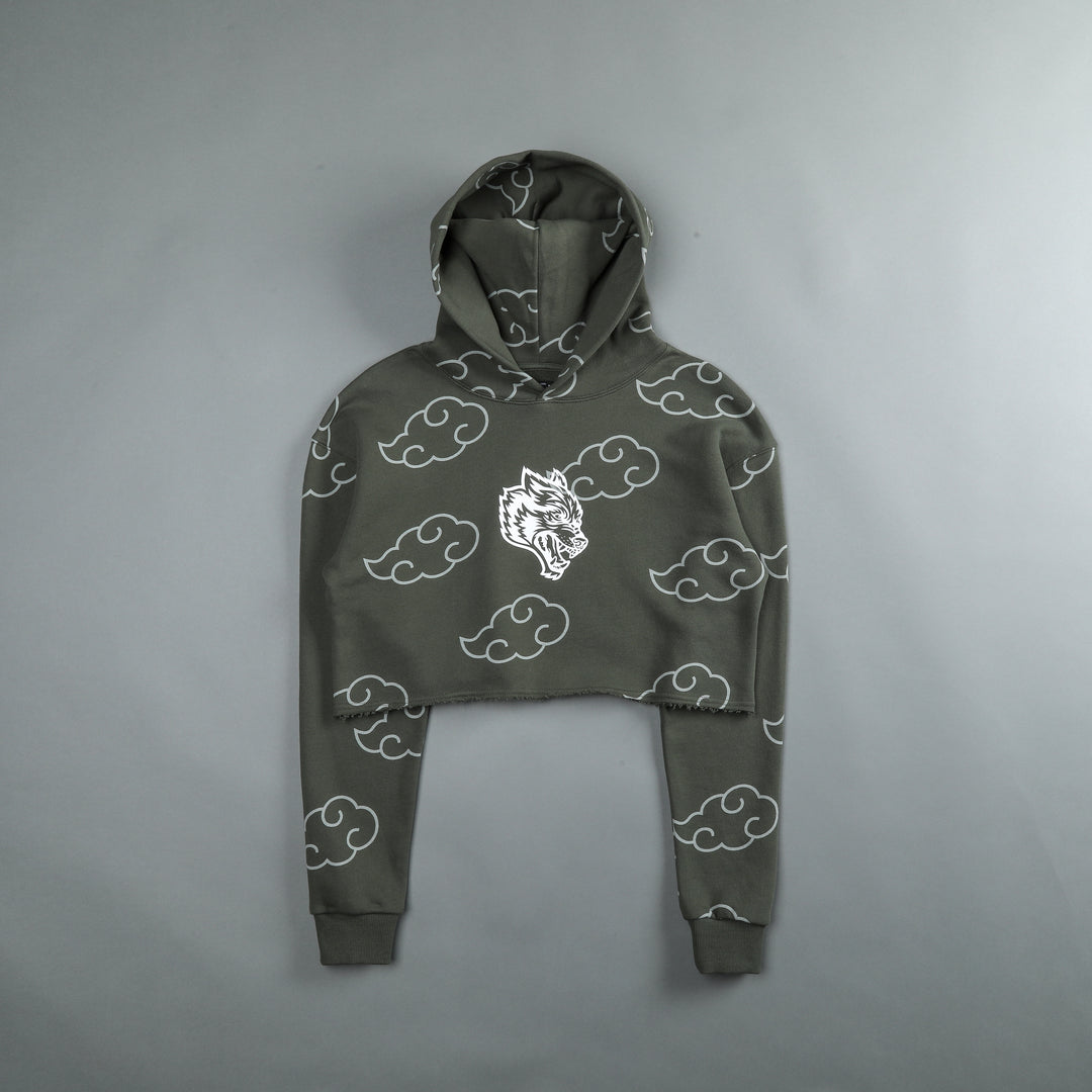 Floating "Utah" (Cropped) Hoodie in Pine Green