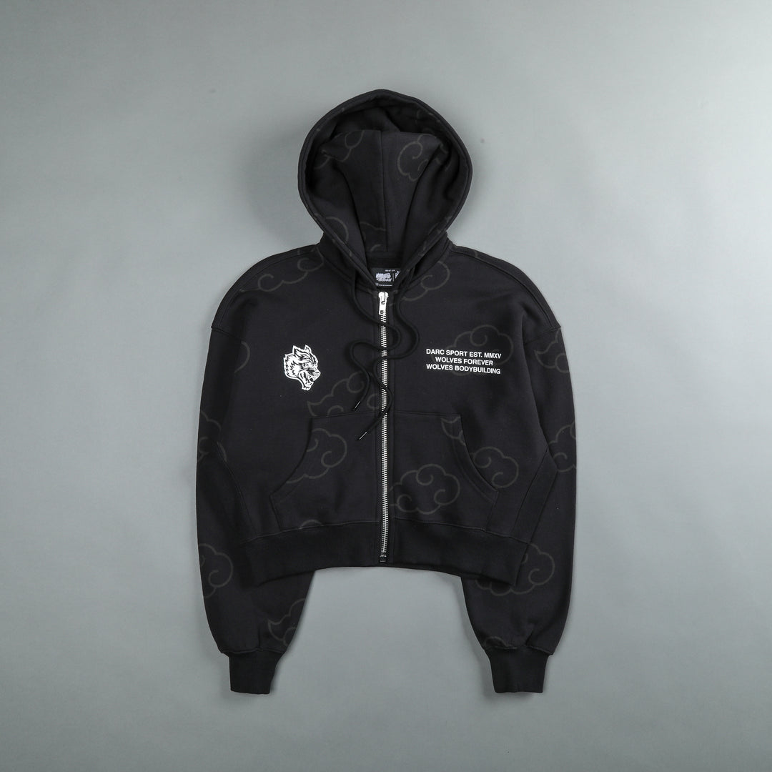 Float On "Sage" (Cropped) Zip Hoodie in Black