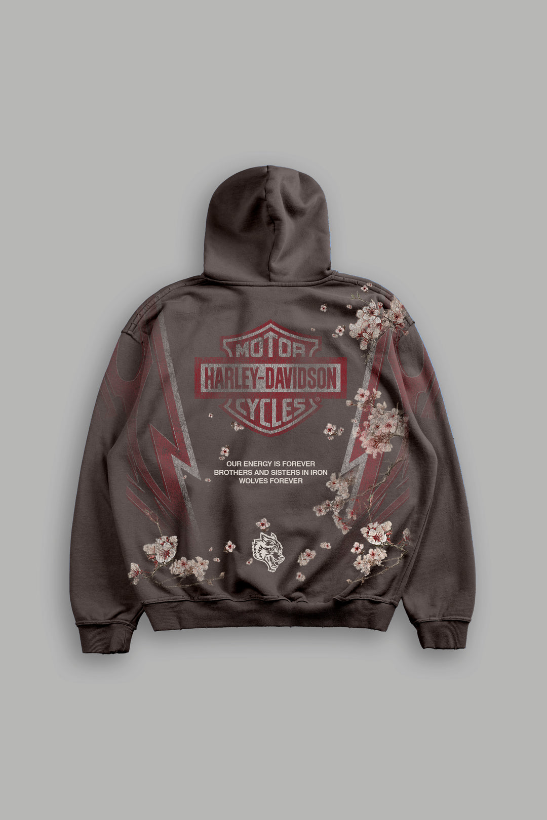 Iron Sakura Grunge Moatis Zip Hoodie in Darc Brown Drift Wash