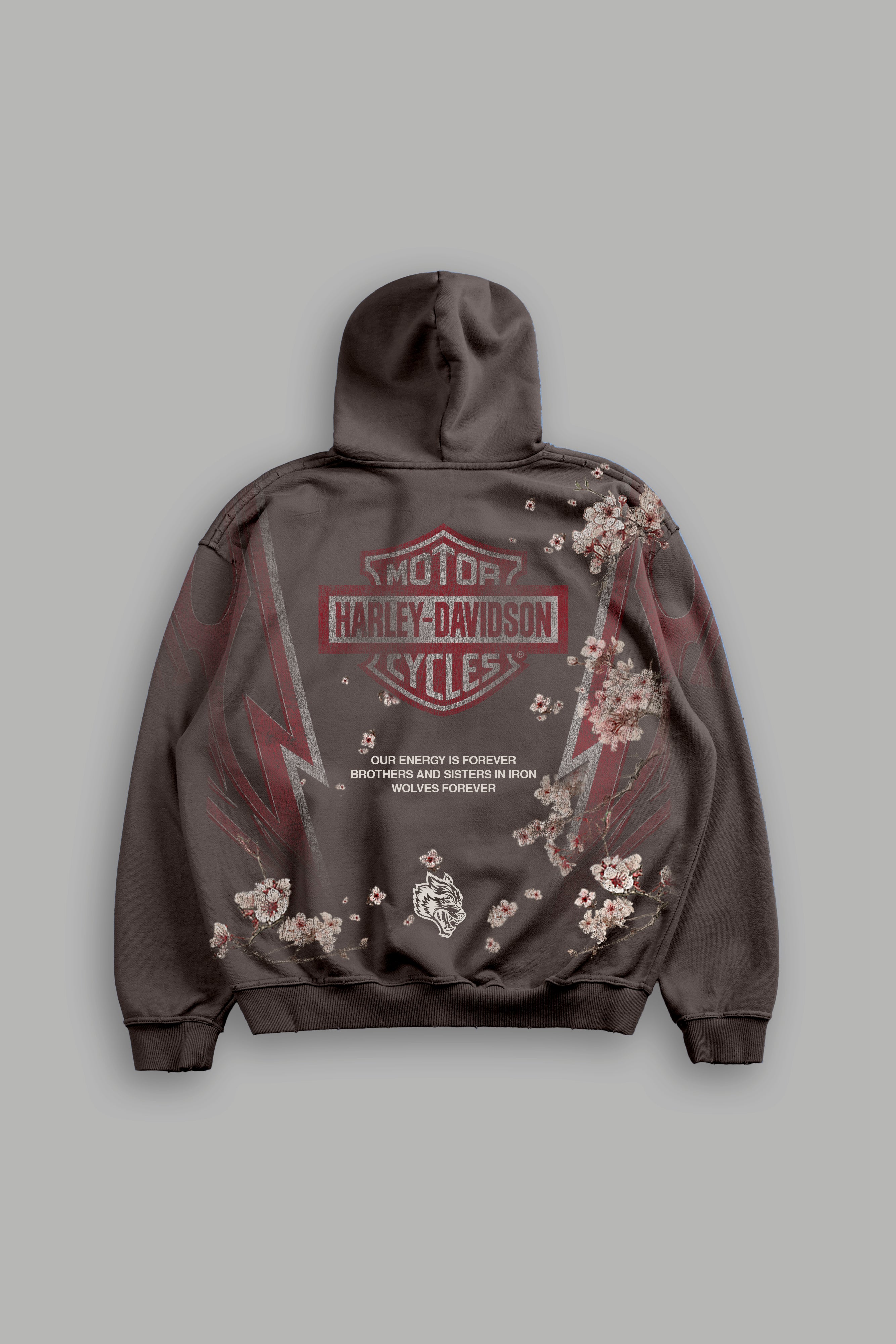 Iron Sakura Grunge Moatis Zip Hoodie in Darc Brown Drift Wash