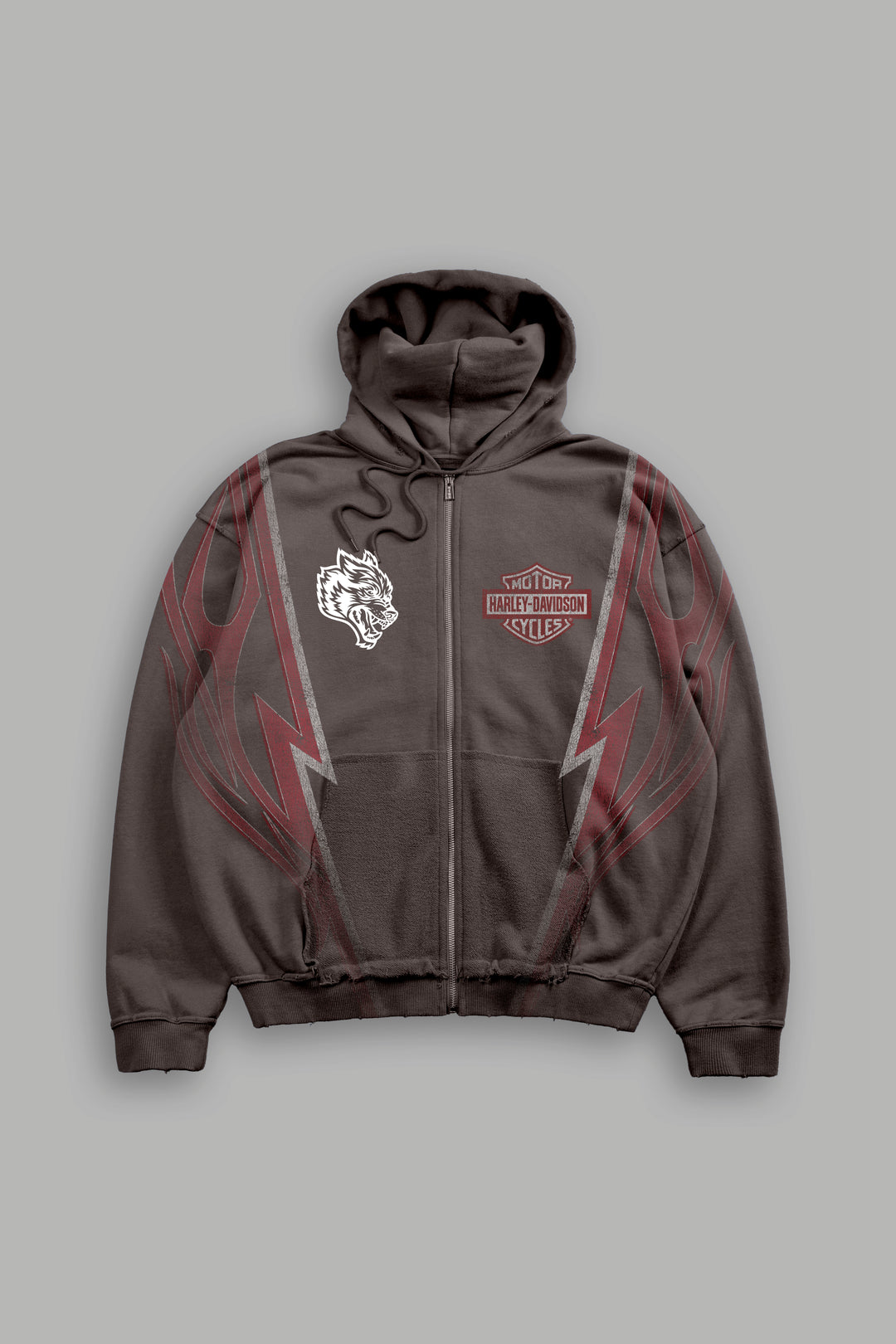 Iron Sakura Grunge Moatis Zip Hoodie in Darc Brown Drift Wash