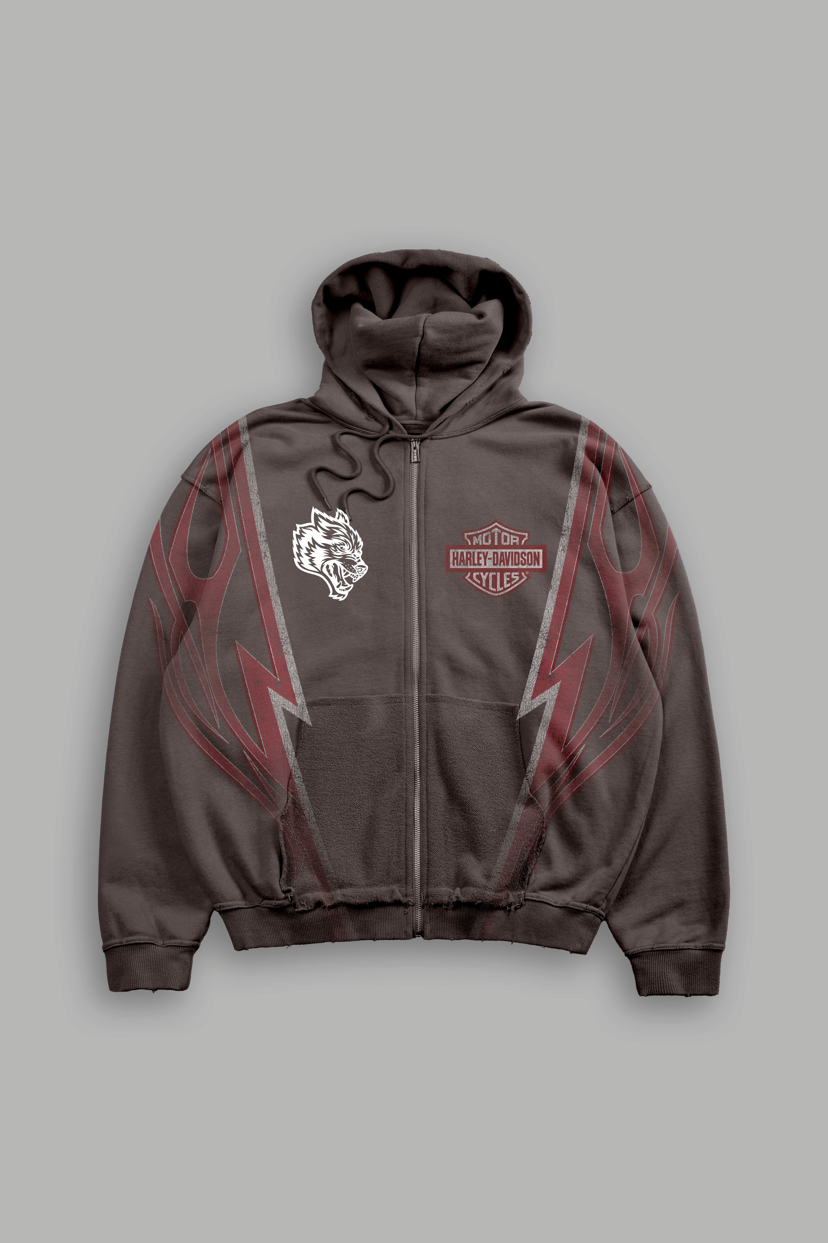 Iron Sakura Grunge Moatis Zip Hoodie in Darc Brown Drift Wash