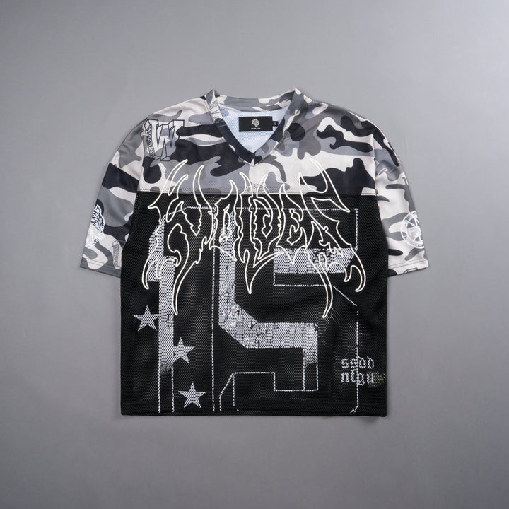 Game Time Emmitt Football Jersey in Black/Ivory Woodland Camo