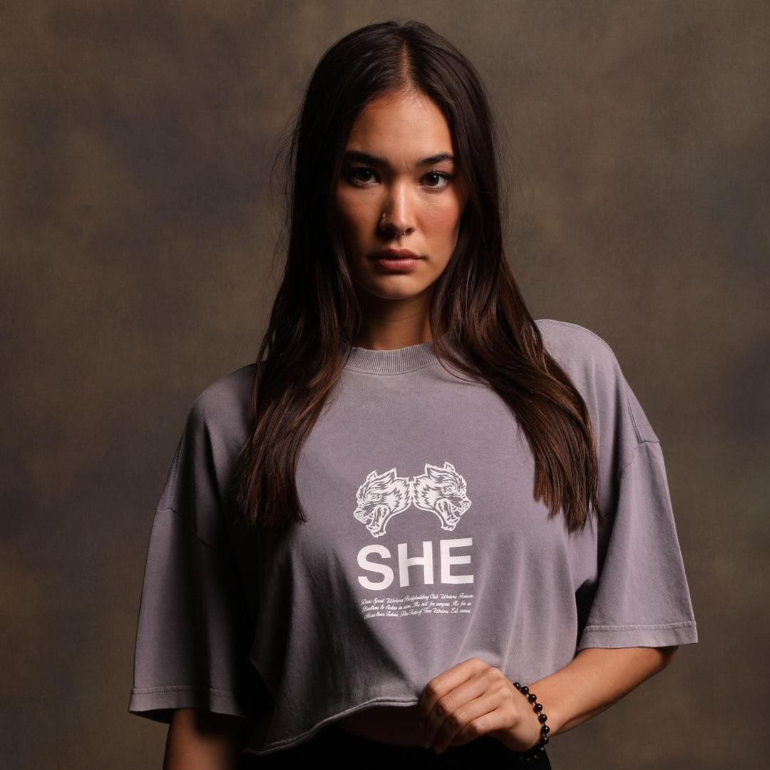 She's Gritty "Premium Vintage" Oversized (Cropped) Tee in Purple Stone