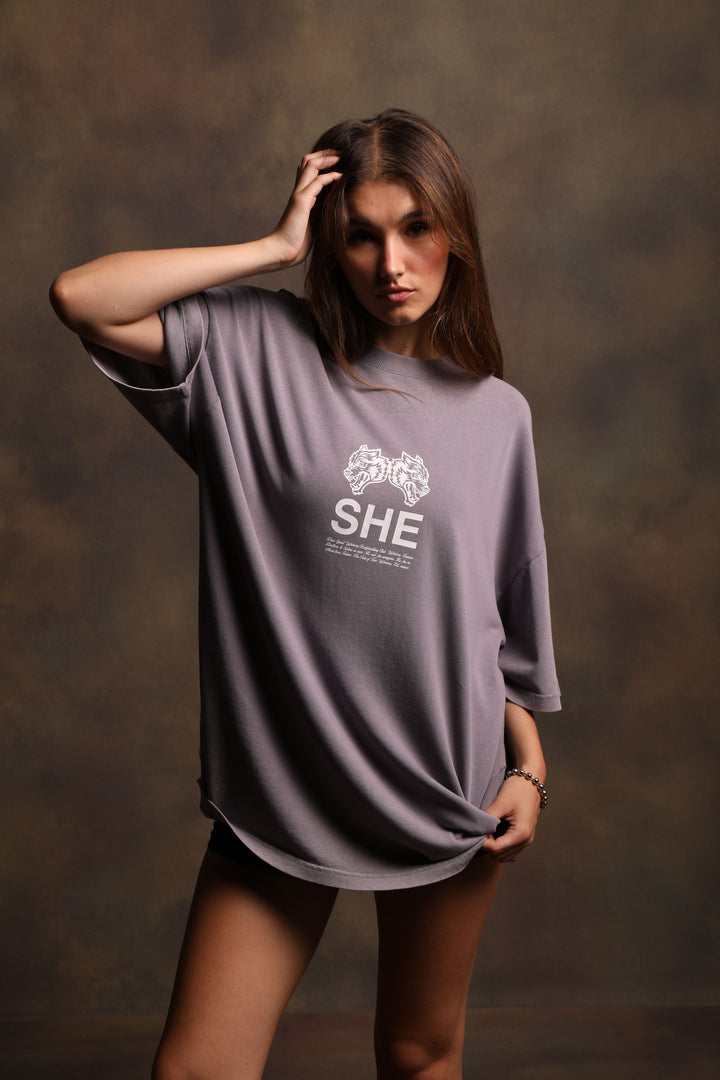 She's Gritty "Premium Vintage" Pump Cover Tee in Purple Stone