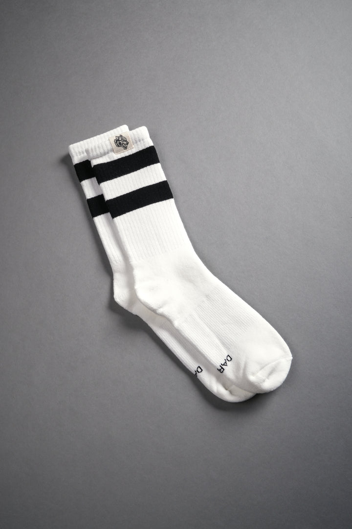 2 Stripe Wolf Patch Classic Socks in Cream/Black