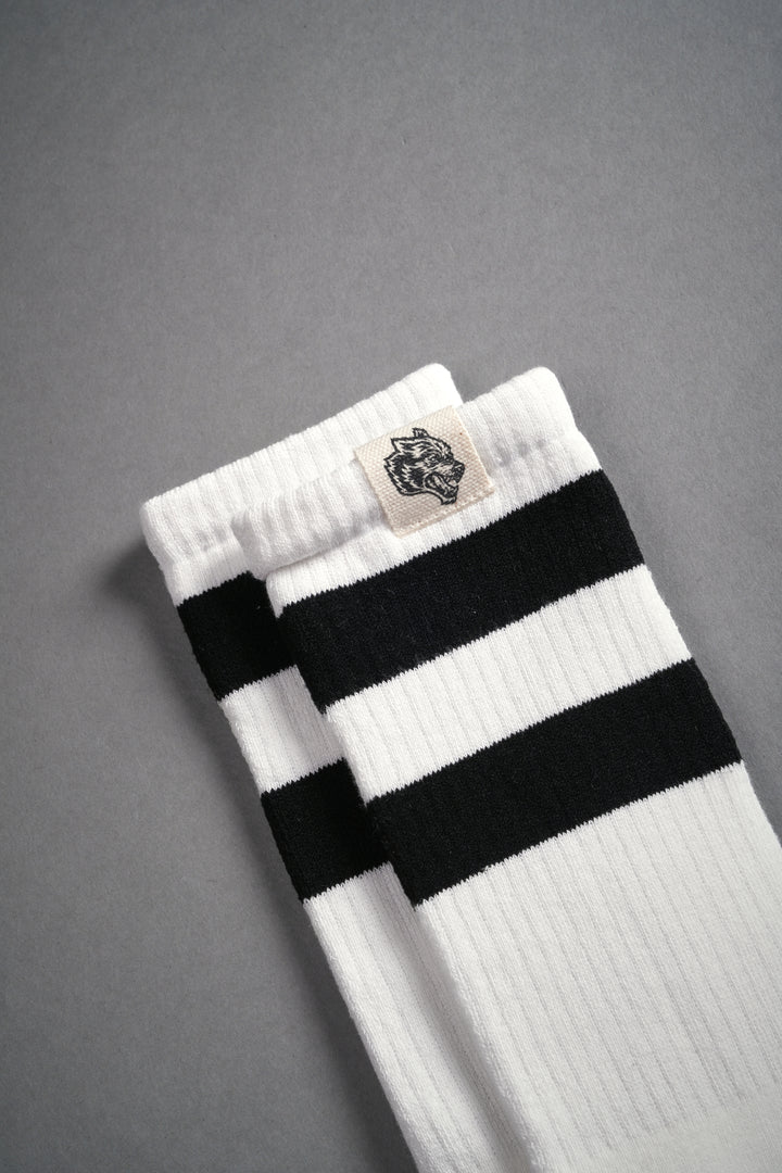 2 Stripe Wolf Patch Classic Socks in Cream/Black