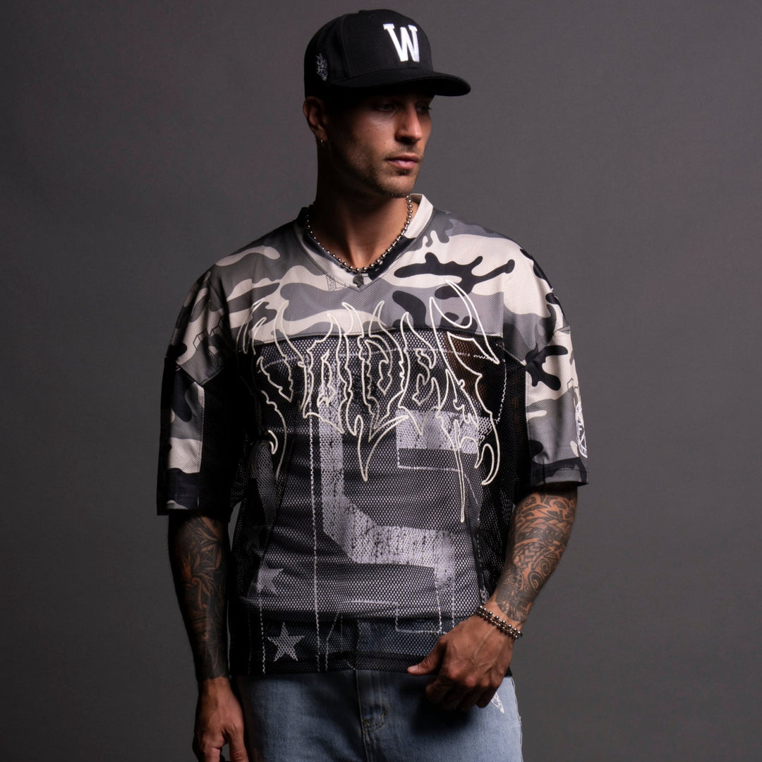 Game Time Emmitt Football Jersey in Black/Ivory Woodland Camo