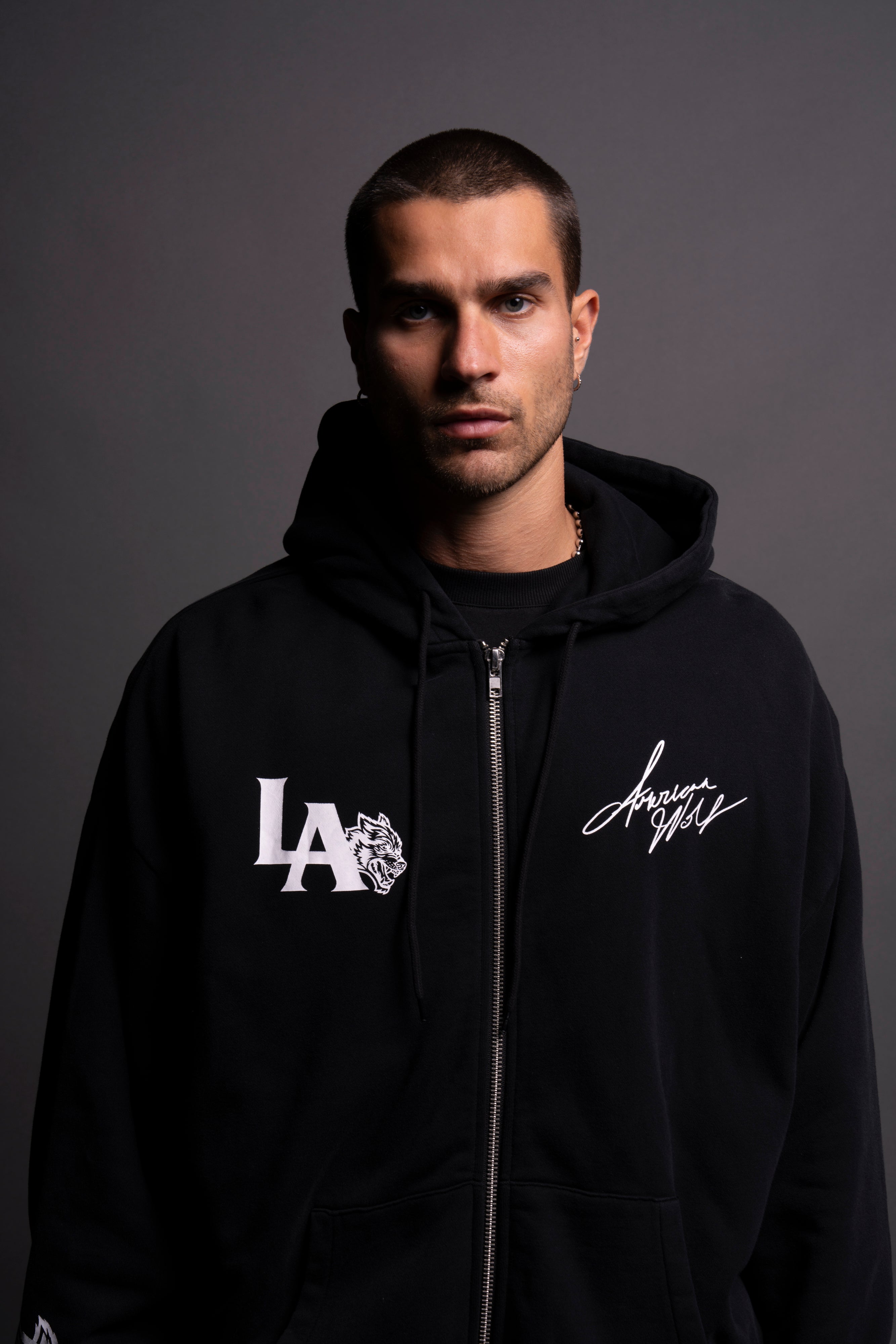 LA Wolf "Chambers" Zip Hoodie in Black