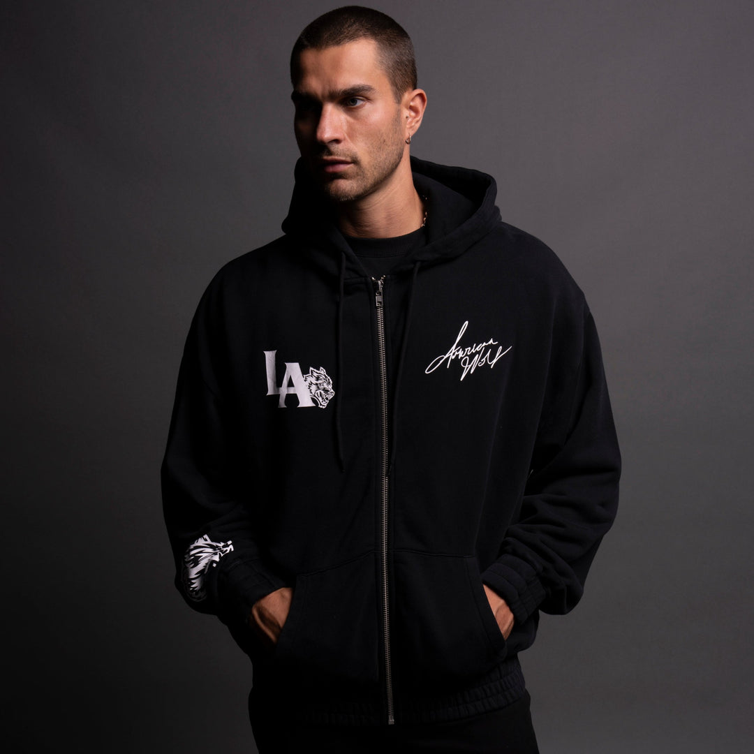 LA Wolf "Chambers" Zip Hoodie in Black