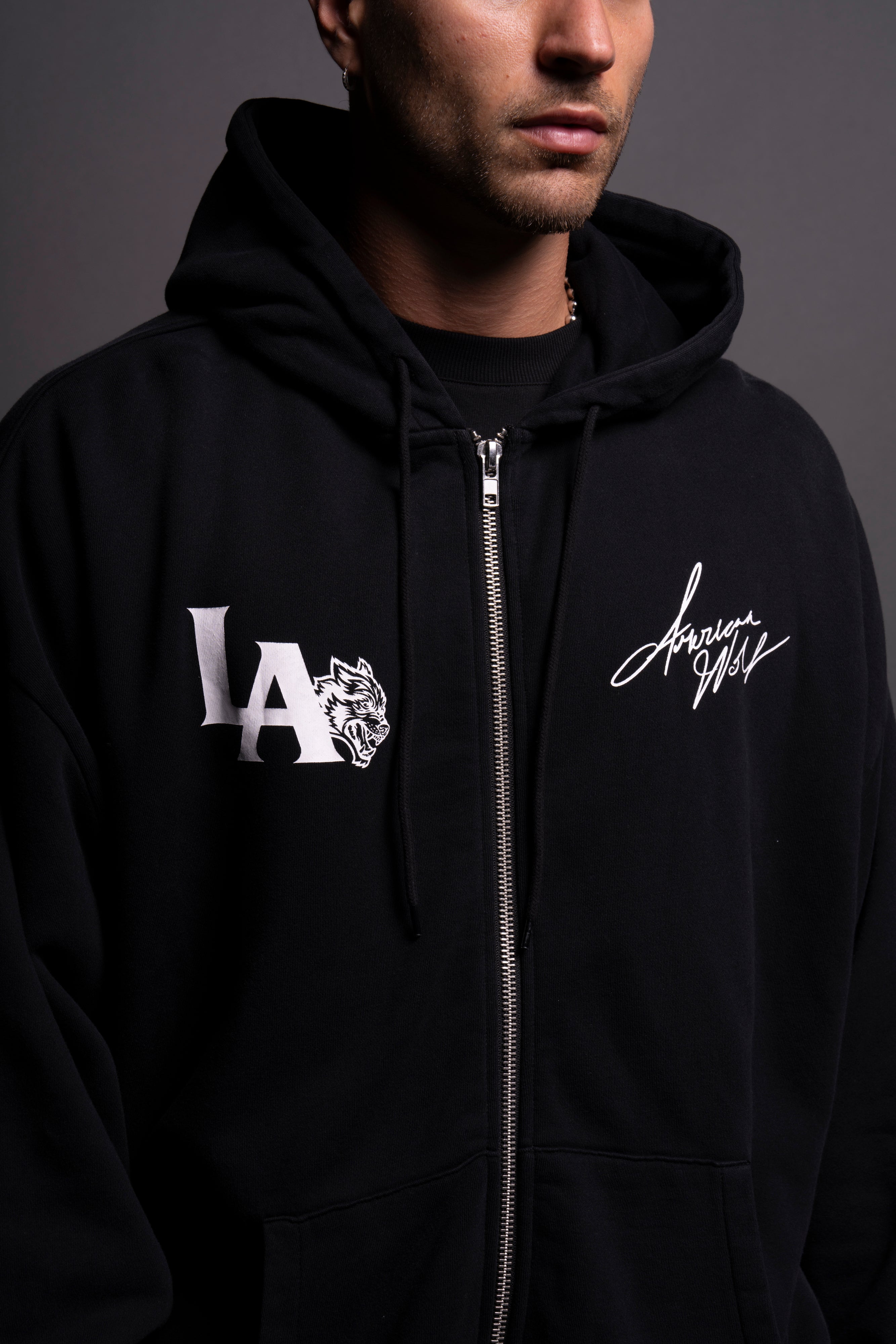 LA Wolf "Chambers" Zip Hoodie in Black