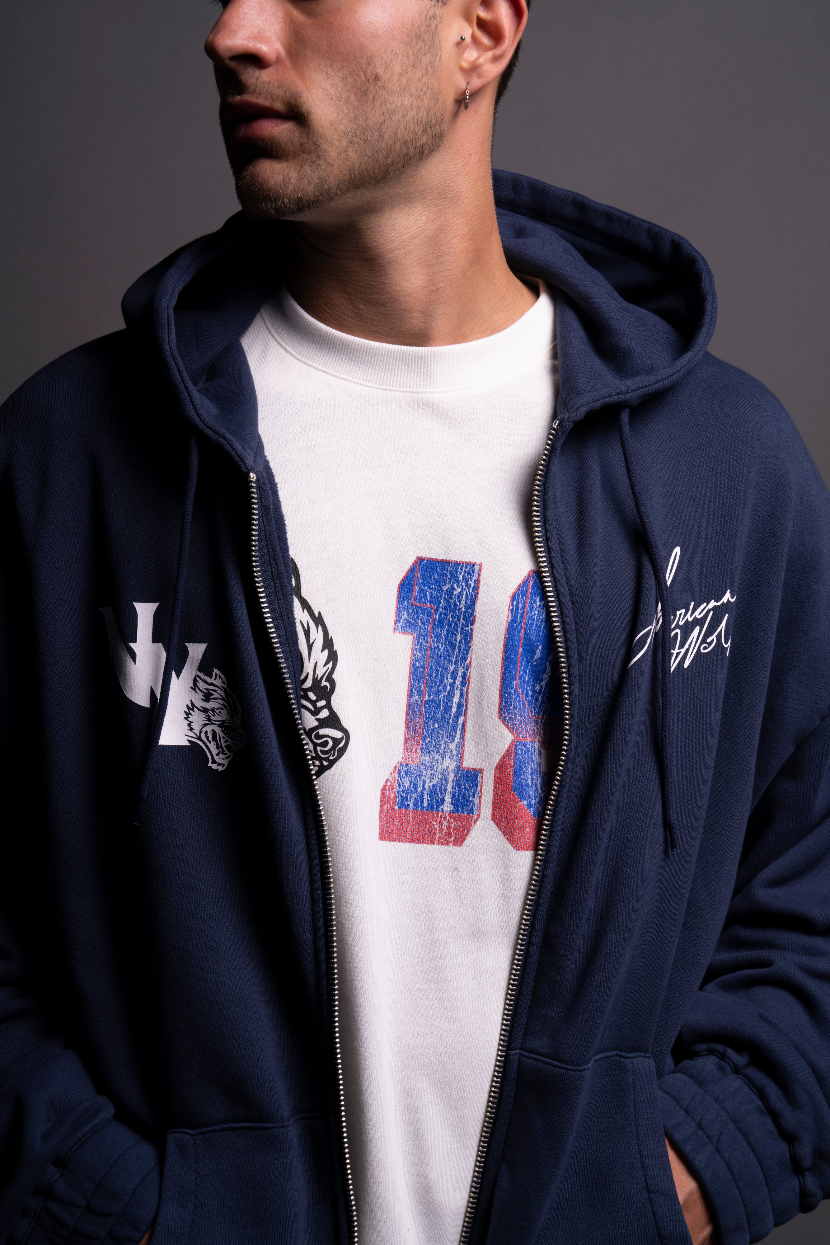 NY Wolf "Chambers" Zip Hoodie in Navy