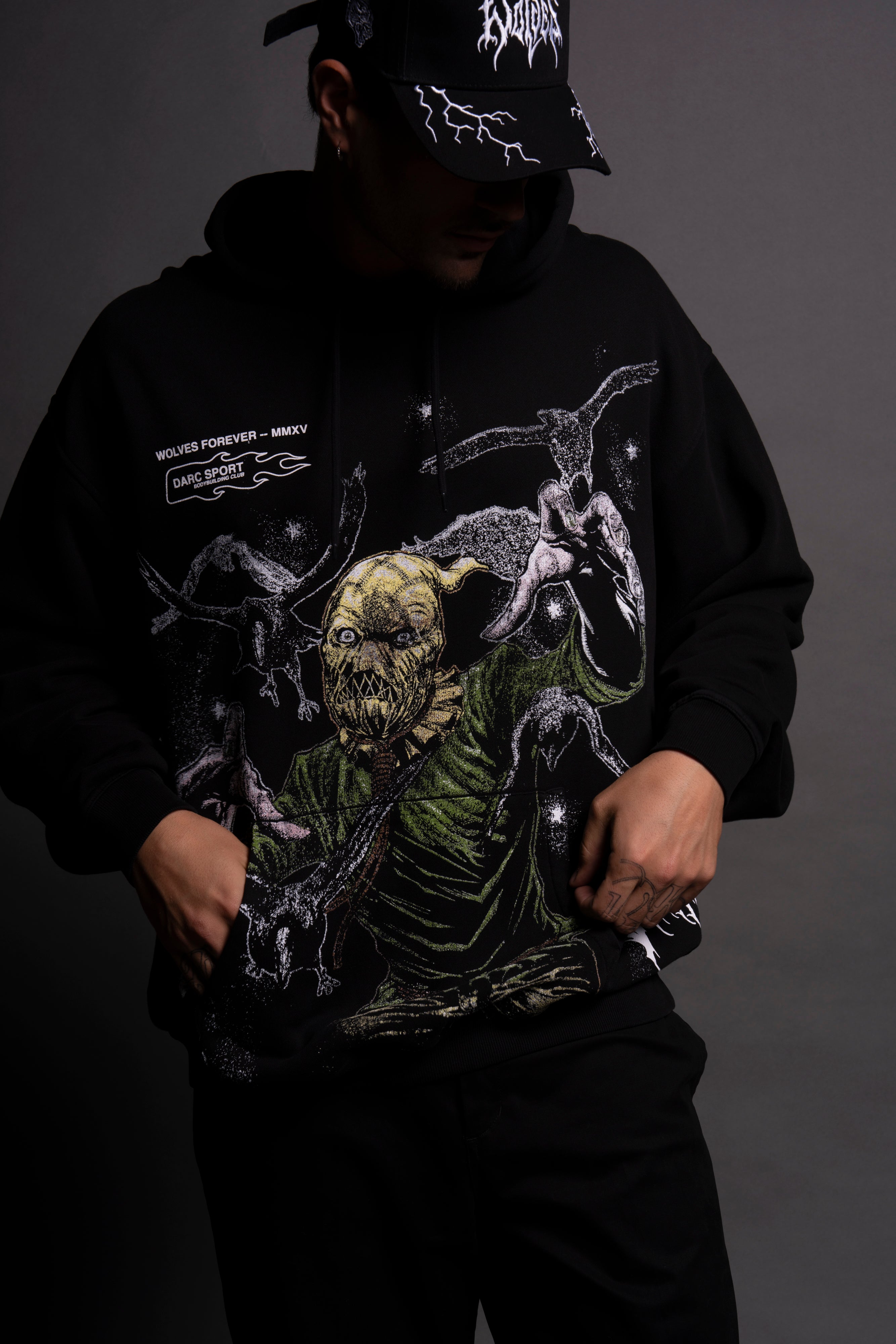 Scarecrow "Side-By-Side" Bishop Hoodie in Black