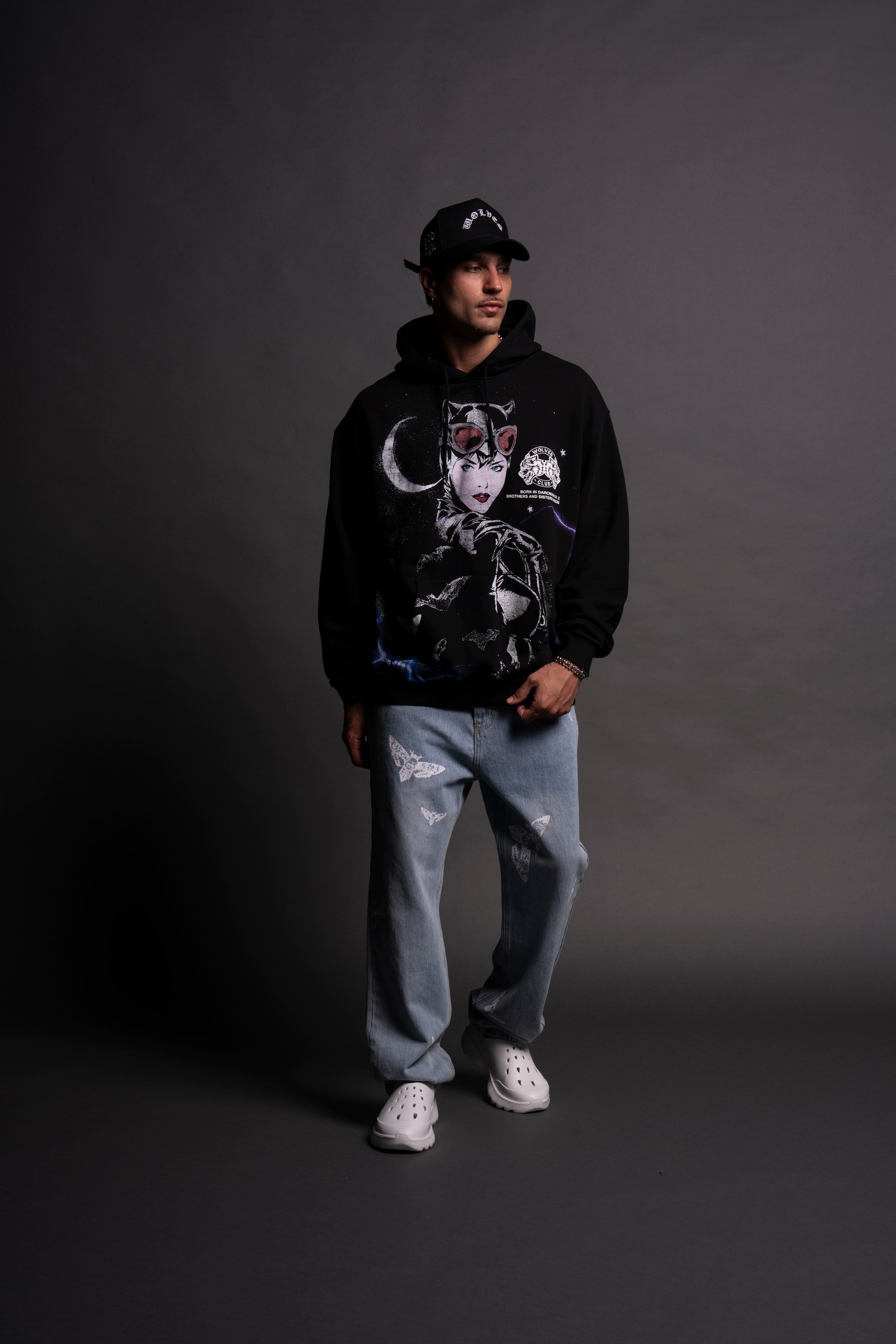 Catwoman "Side-By-Side" Bishop Hoodie in Black