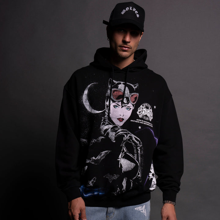 Catwoman "Side-By-Side" Bishop Hoodie in Black