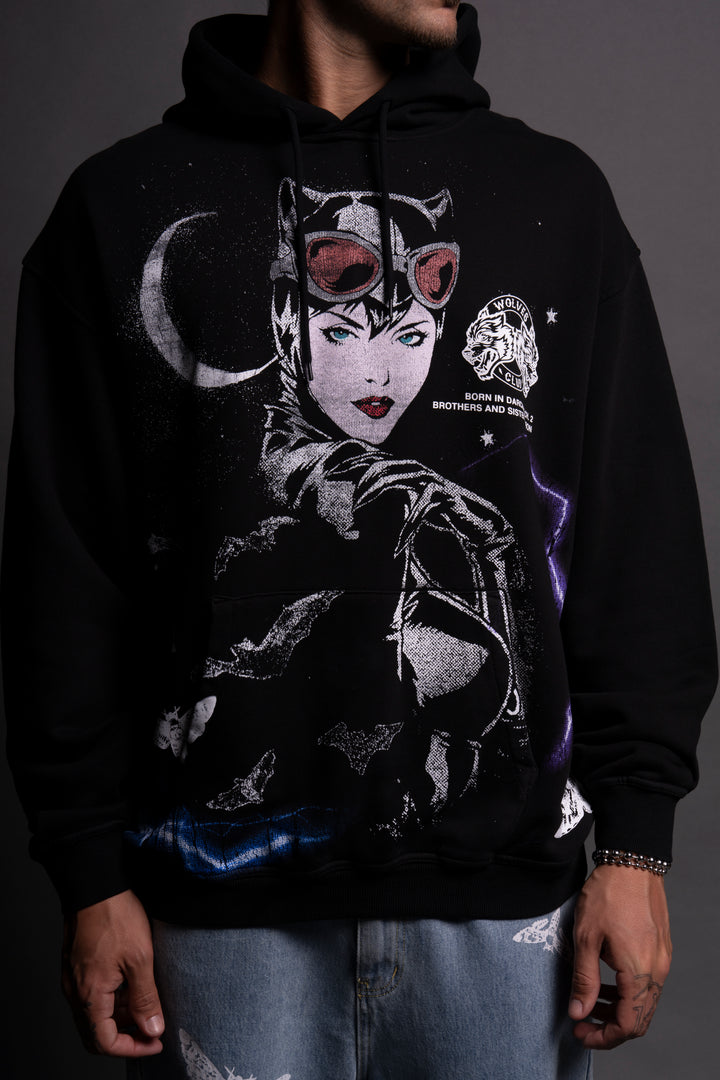 Catwoman "Side-By-Side" Bishop Hoodie in Black