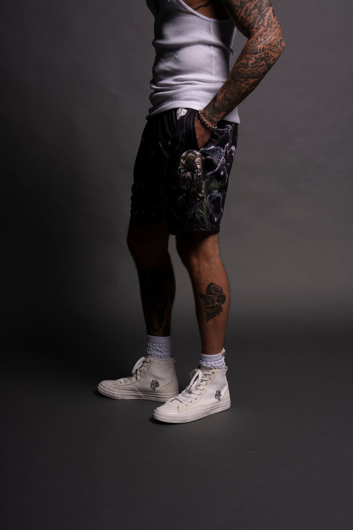 Bane And The Crow Mesh Shorts in Black