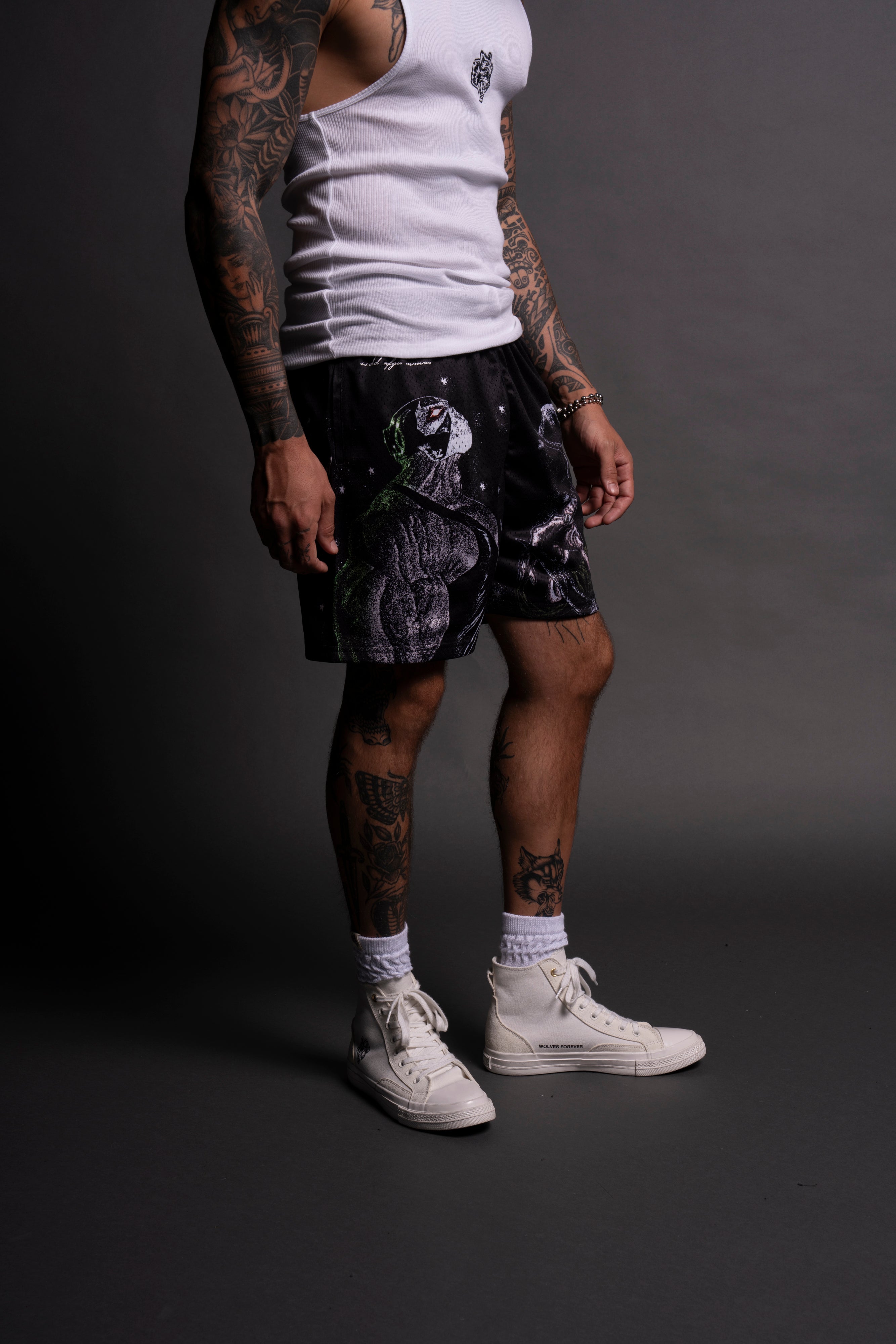 Bane And The Crow Mesh Shorts in Black