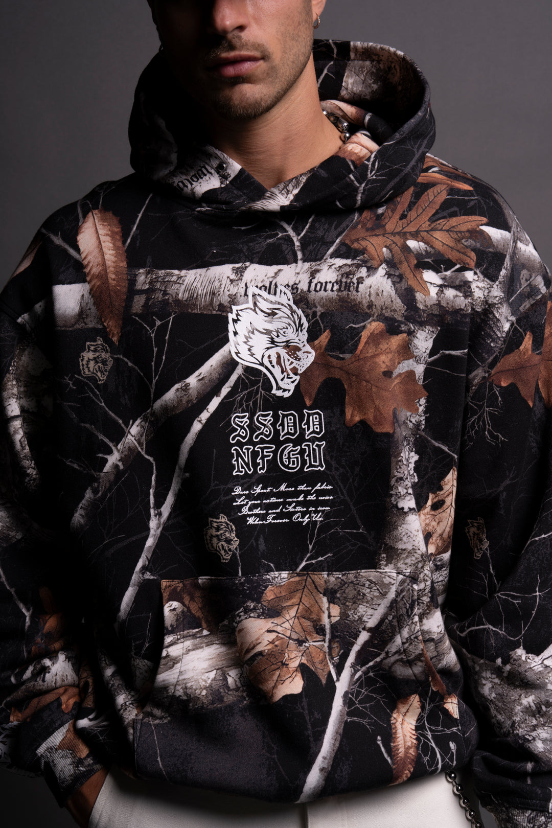 NFGU Mempo Flames "Pierce" Hoodie in Darc Woodland Camo