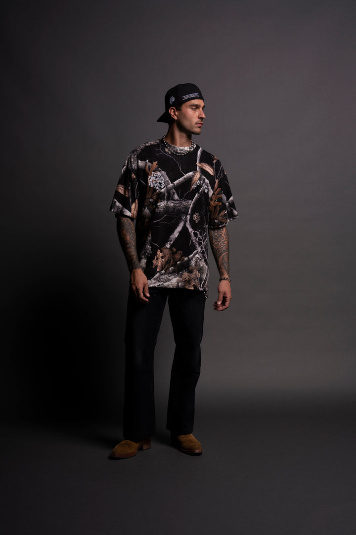 Metal Cherry Blossom "Premium" Oversized Tee in Darc Woodland Camo