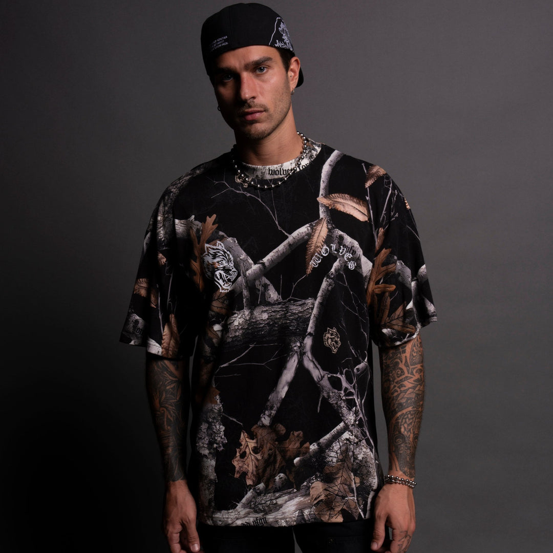 Metal Cherry Blossom "Premium" Oversized Tee in Darc Woodland Camo