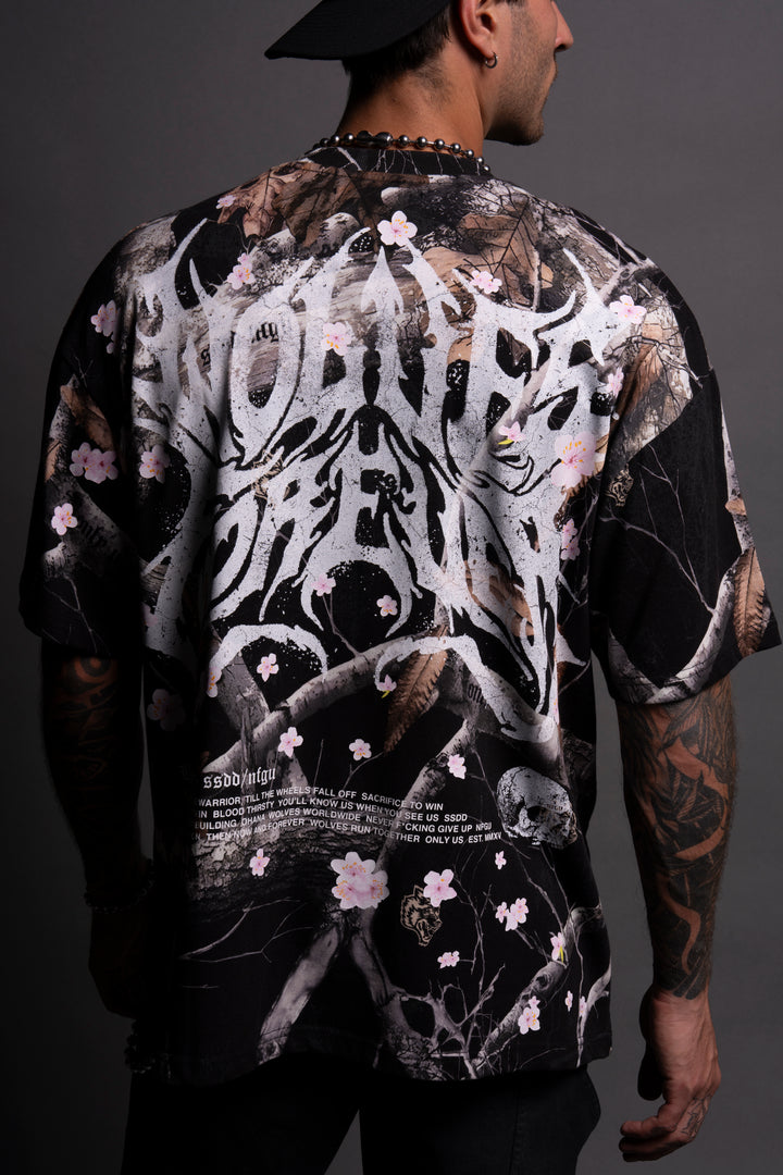 Metal Cherry Blossom "Premium" Oversized Tee in Darc Woodland Camo