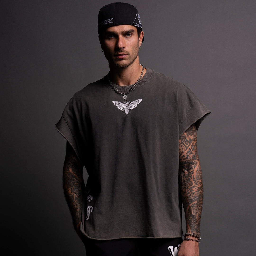 Our Moth "Premium Vintage" Grunge Cut-Off Tee in Wolf Gray