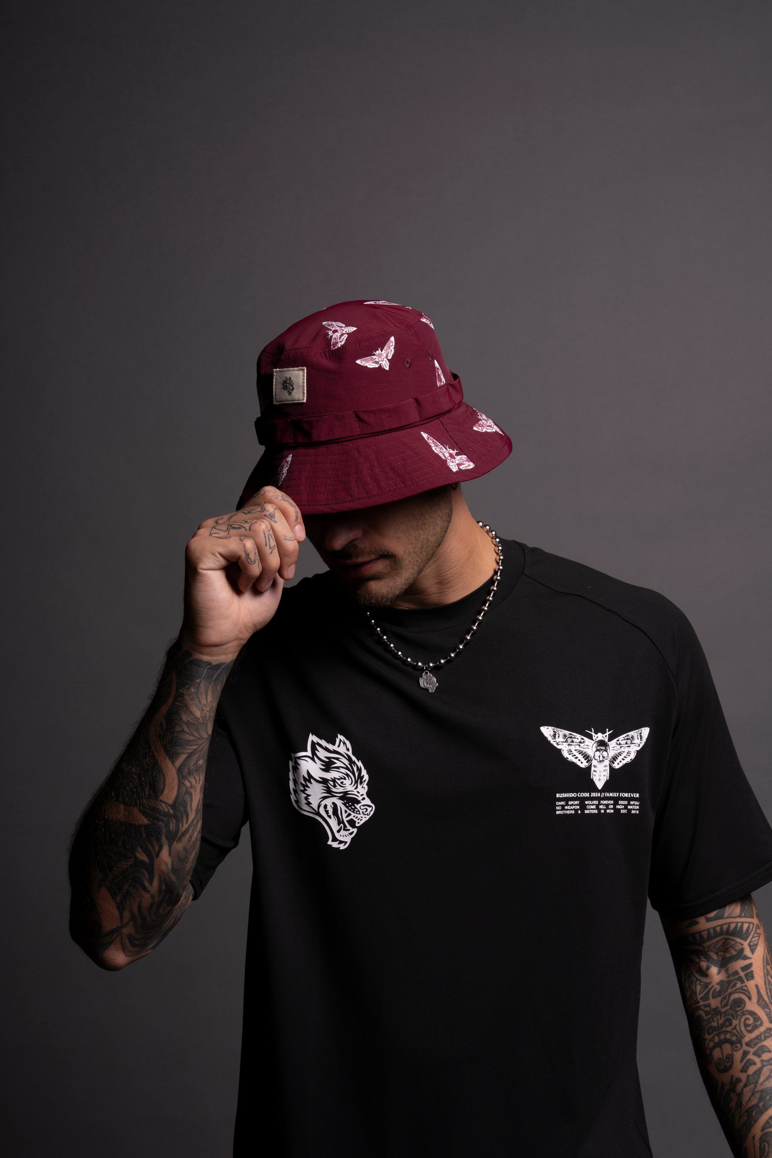 Death Moth Boonie Bucket Hat in Maroon