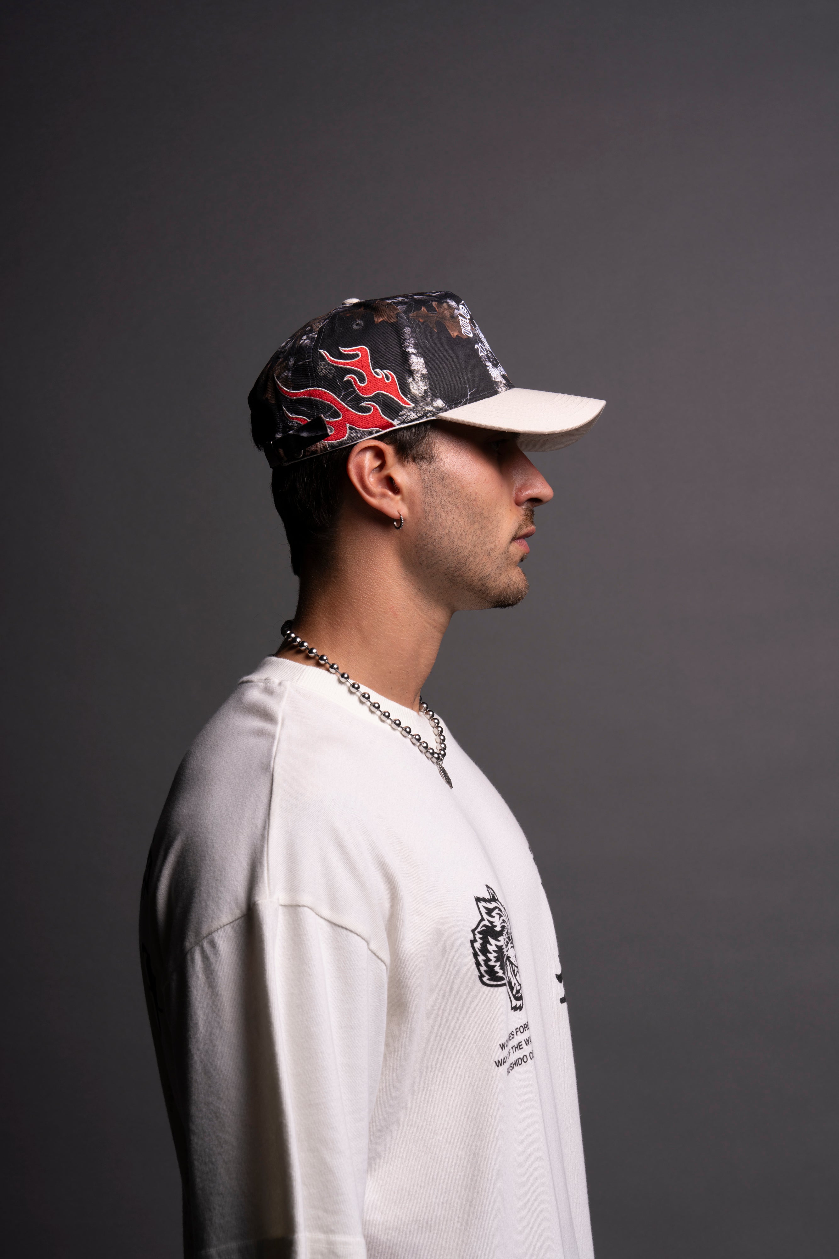 NFGU Mempo 5 Panel Hat in Darc Woodland Camo/Cream