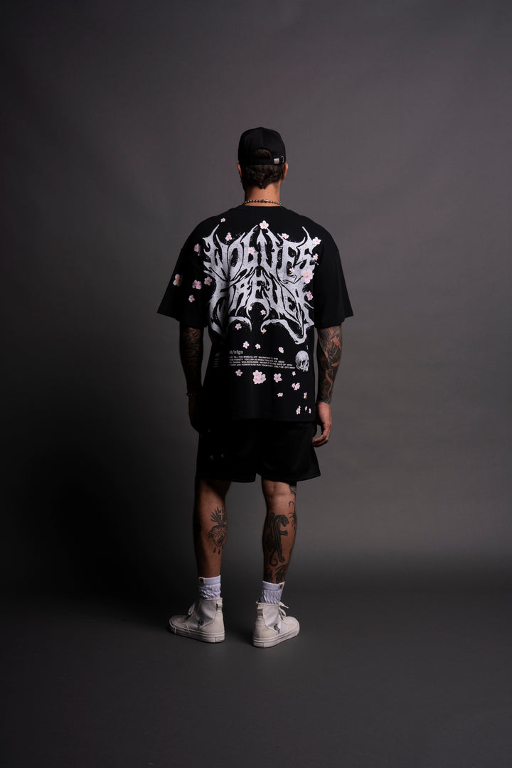 Metal Cherry Blossom "Premium" Oversized Tee in Black