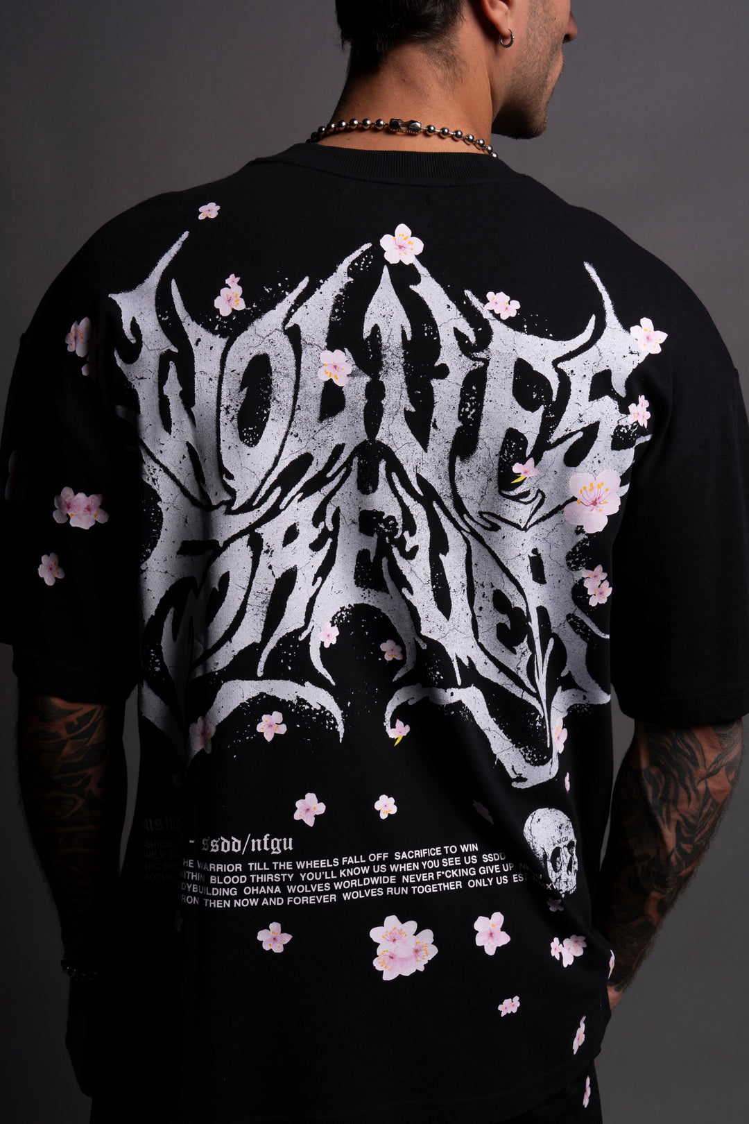 Metal Cherry Blossom "Premium" Oversized Tee in Black