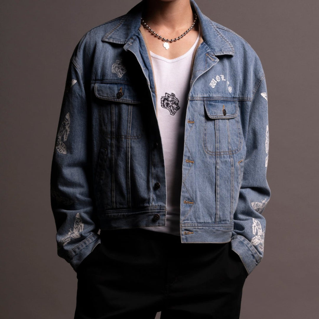 Reborn Cropped American Denim Jacket in Denim