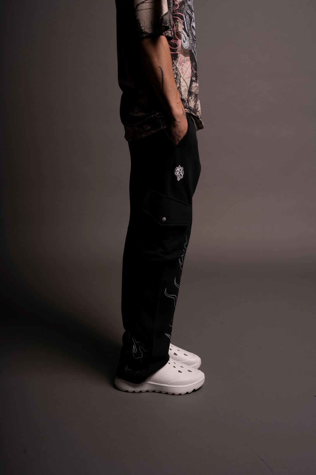 Through The Fire Bigelow Cargo Sweat Pants in Black/White