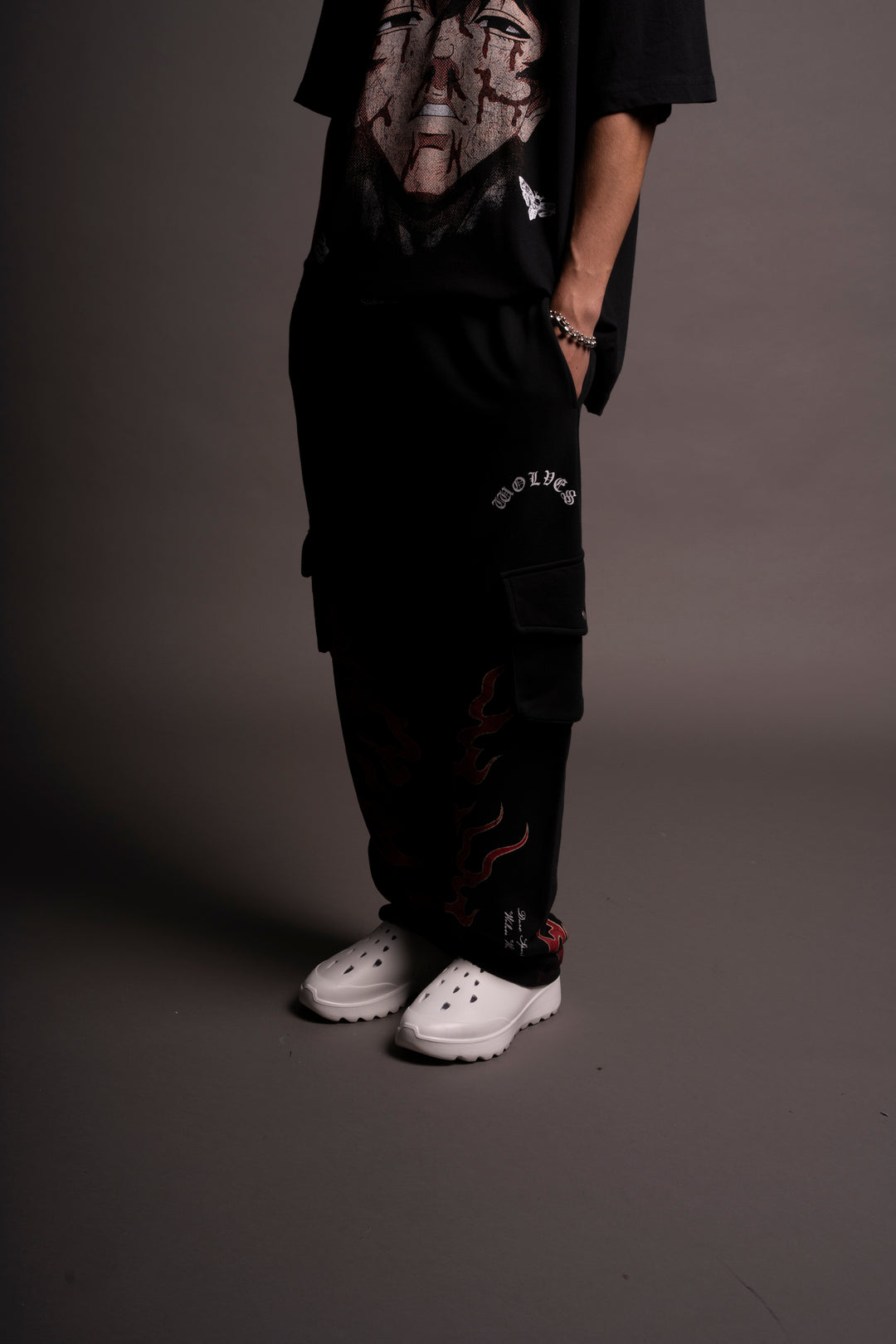 Through The Fire Bigelow Cargo Sweat Pants in Black/Red