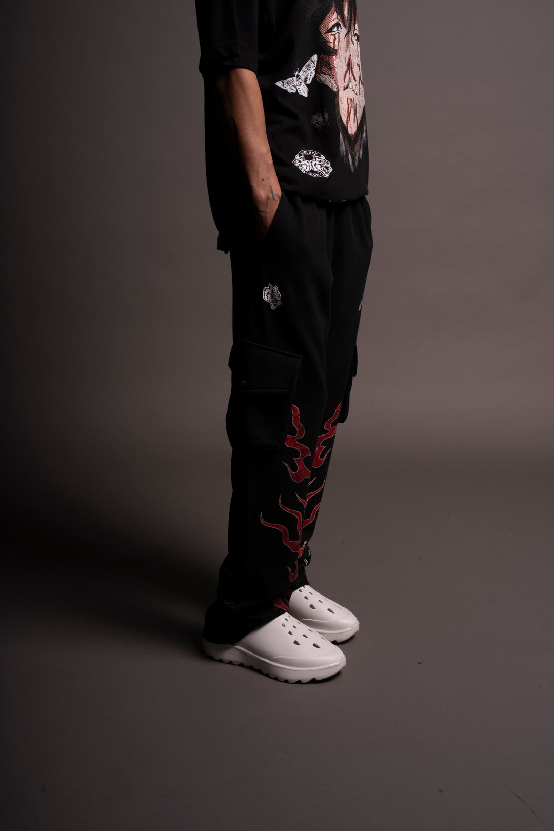 Through The Fire Bigelow Cargo Sweat Pants in Black/Red